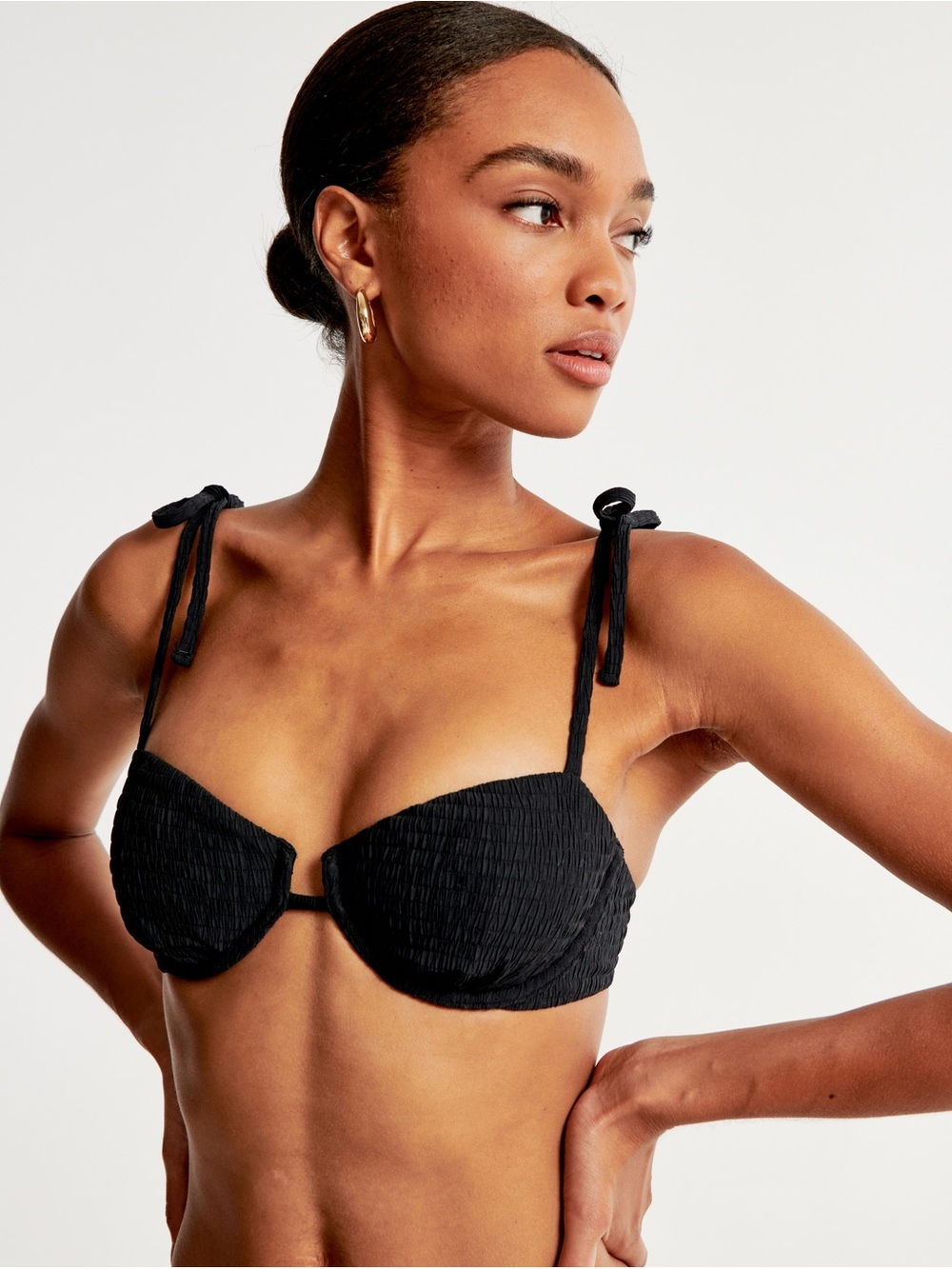 Abercrombie & Fitch Black Textured Tie-Shoulder Bikini Top